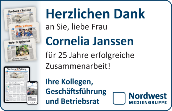 Glückwunschanzeige von Cornelia Janssen von Nordwest-Zeitung