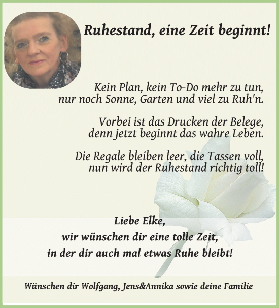 Glückwunschanzeige von Elke Wildeboer-Reichardt von EZ