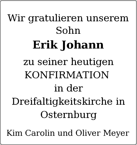 Glückwunschanzeige von Erik Johann Meyer von Nordwest-Zeitung