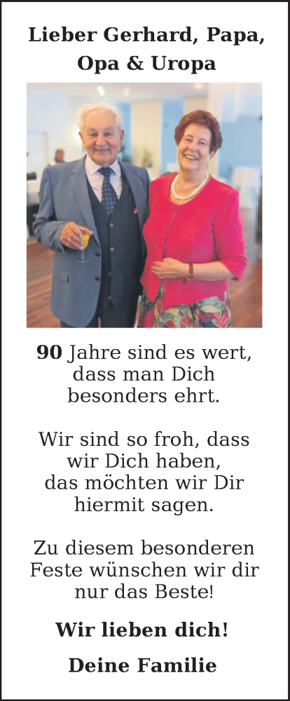 Glückwunschanzeige von Gerhard Riedel von Nordwest-Zeitung