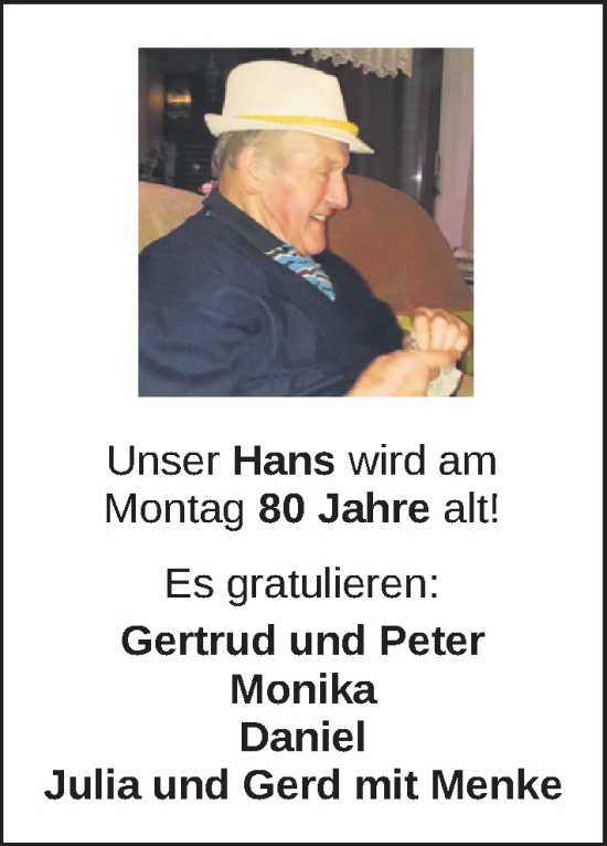 Glückwunschanzeige von Hans  von EZ