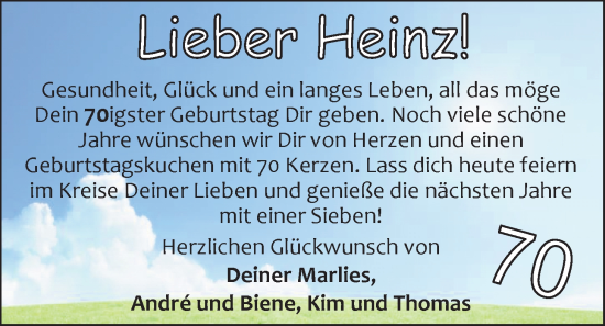 Glückwunschanzeige von Heinz  von EZ