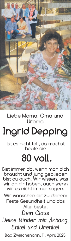 Glückwunschanzeige von Ingrid Depping von Nordwest-Zeitung