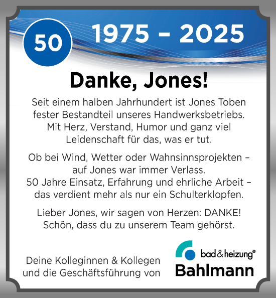 Glückwunschanzeige von Jones  von Nordwest-Zeitung