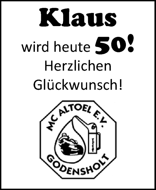 Glückwunschanzeige von Klaus  von Nordwest-Zeitung