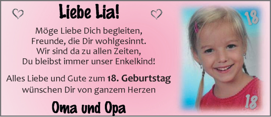 Glückwunschanzeige von Lia  von EZ