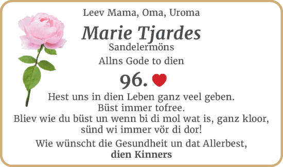 Glückwunschanzeige von Marie  Tjardes von BM