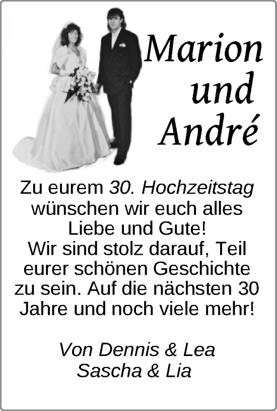 Glückwunschanzeige von Marion und Andre  von EZ