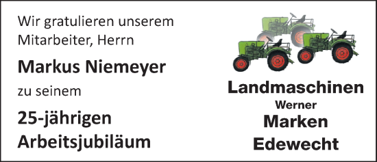 Glückwunschanzeige von Markus Niemeyer von Nordwest-Zeitung