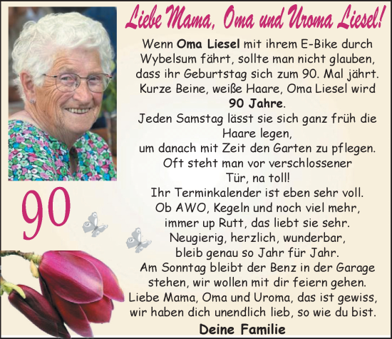 Glückwunschanzeige von Oma Liesel  von EZ