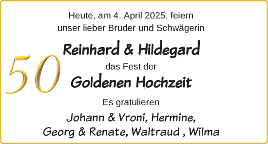 Glückwunschanzeige von Reinhard & Hildegard  von Nordwest-Zeitung