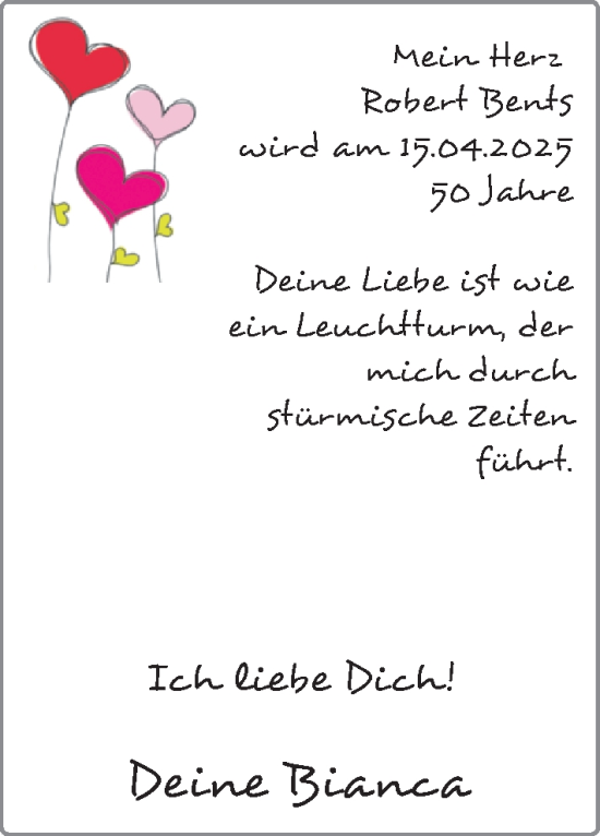 Glückwunschanzeige von Robert Bents von EZ