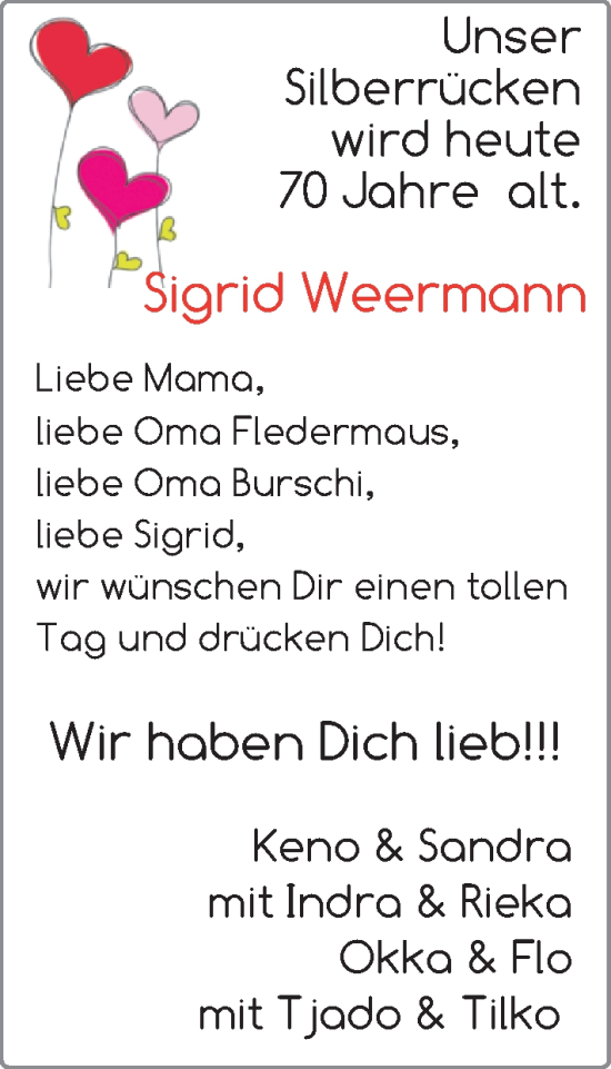 Glückwunschanzeige von Sigrid Weermann von EZ