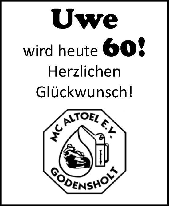 Glückwunschanzeige von Uwe  von Nordwest-Zeitung