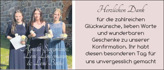 Glückwunschanzeige von Amelie Sagemann, Leni Lindemann, Leni Bothe  von Nordwest-Zeitung