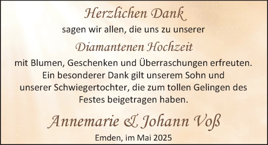Glückwunschanzeige von Annemarie und Johann Voß von EZ