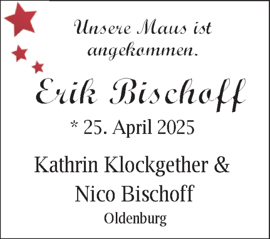 Glückwunschanzeige von Erik Bischoff von Nordwest-Zeitung