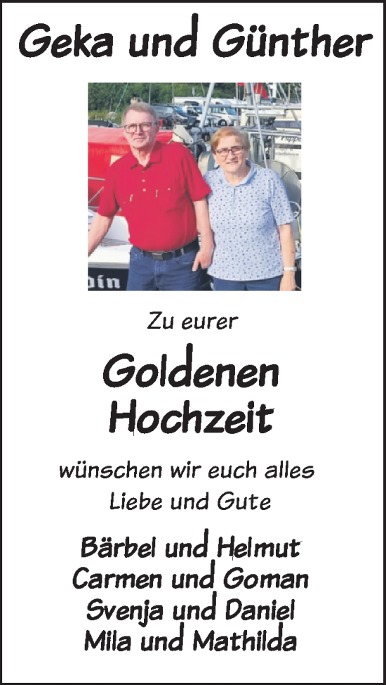 Glückwunschanzeige von Geka und Günther  von Nordwest-Zeitung