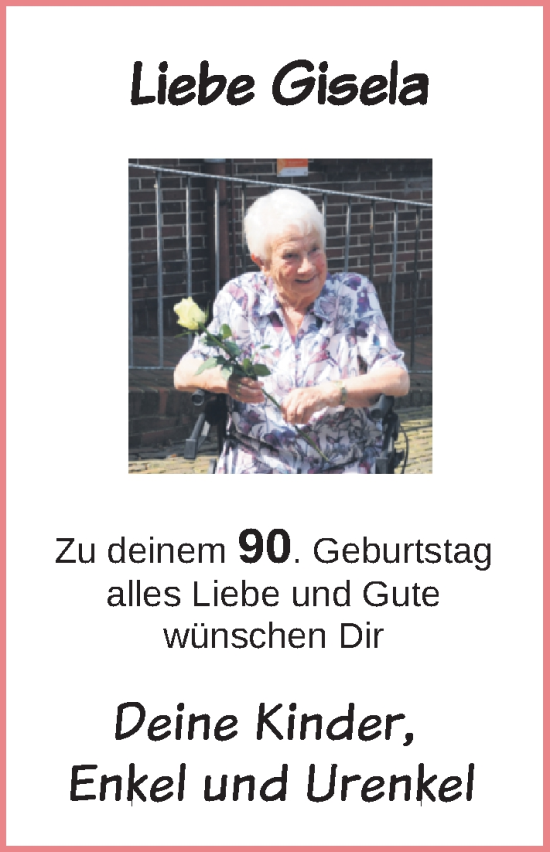Glückwunschanzeige von Gisela Nünnemann von Nordwest-Zeitung