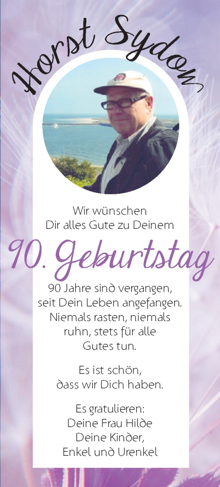 Glückwunschanzeige von Horst Sydow von Nordwest-Zeitung
