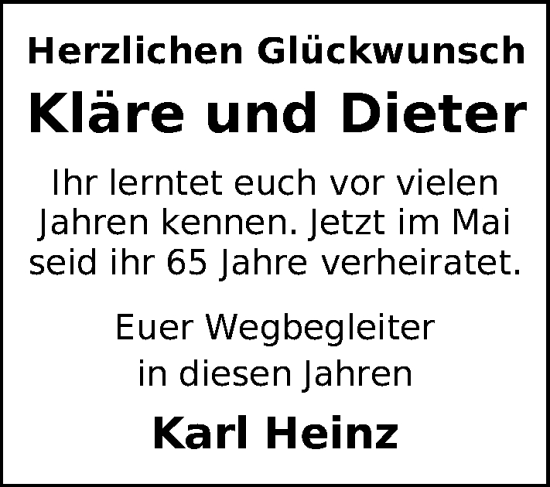 Glückwunschanzeige von Kläre und Dieter  von Nordwest-Zeitung