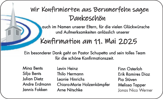 Glückwunschanzeige von Konfirmierten aus Berumerfehn  von EZ
