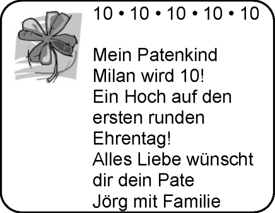 Glückwunschanzeige von Milan  von EZ