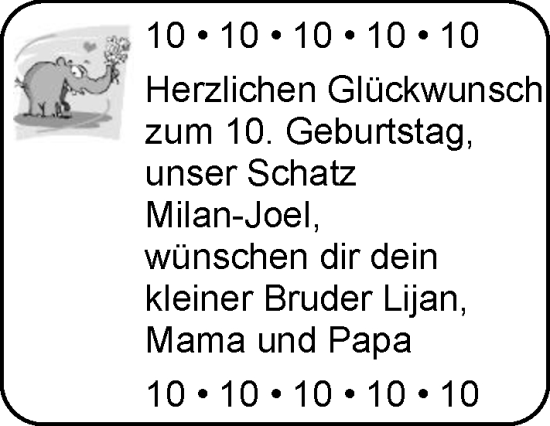 Glückwunschanzeige von Milan-Joel  von EZ
