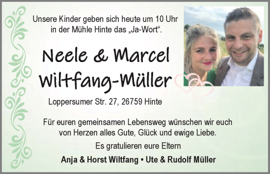 Glückwunschanzeige von Neele und Marcel Weiltfang-Müller von EZ