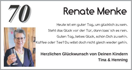 Glückwunschanzeige von Renate Menke von Nordwest-Zeitung