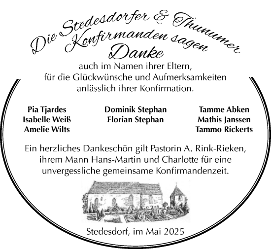 Glückwunschanzeige von Stedesdorfer & Thunumer Konfirmanden  von BM