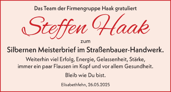 Glückwunschanzeige von Steffen Haak von Nordwest-Zeitung
