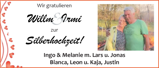 Glückwunschanzeige von Willm und Irmi  von EZ