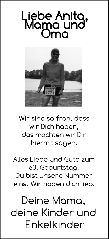 Glückwunschanzeige von Anita van Jinnelt von BM