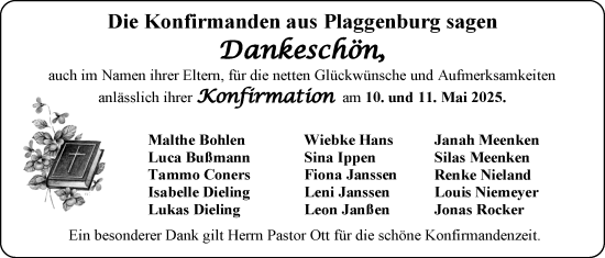 Glückwunschanzeige von Die Konfirmanden aus Plaggenburg  von EZ