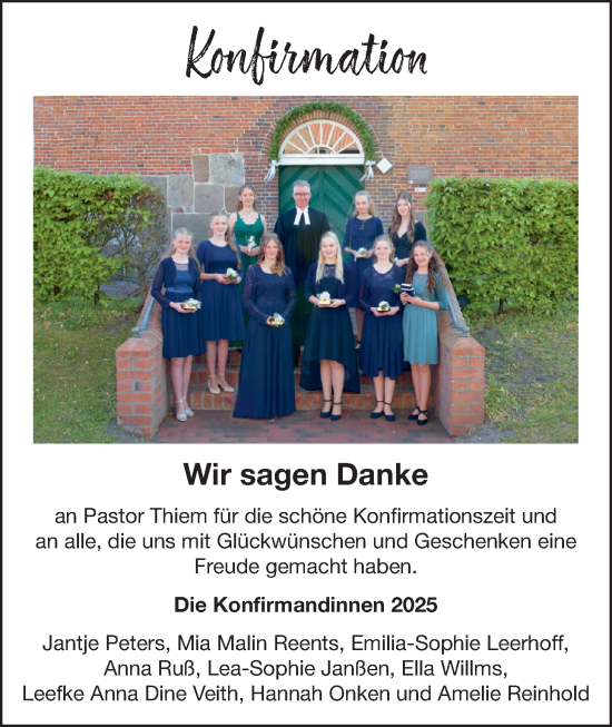 Glückwunschanzeige von Die Konfirmandinnen 2025  von BM