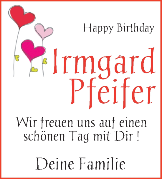 Glückwunschanzeige von Irmgard Pfeifer von Nordwest-Zeitung