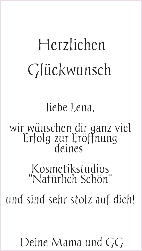 Glückwunschanzeige von Lena  von Nordwest-Zeitung