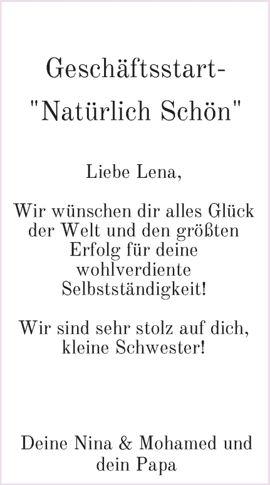 Glückwunschanzeige von Lena  von Nordwest-Zeitung