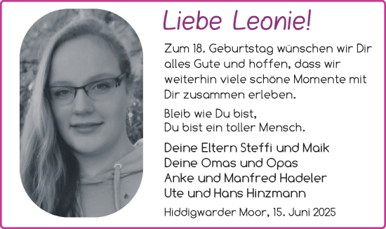 Glückwunschanzeige von Leonie Hinzmann von Nordwest-Zeitung
