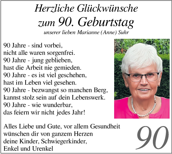Glückwunschanzeige von Marianne Suhr von Nordwest-Zeitung