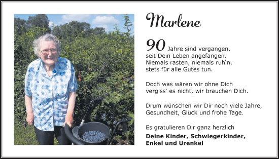 Glückwunschanzeige von Marlene  von Nordwest-Zeitung