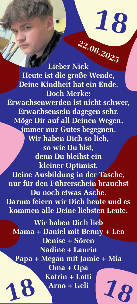 Glückwunschanzeige von Nick  von EZ