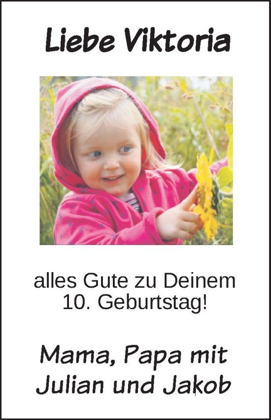 Glückwunschanzeige von Viktoria Bartels von Nordwest-Zeitung