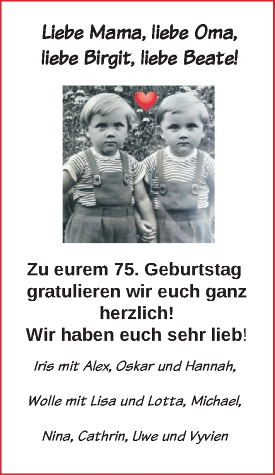 Glückwunschanzeige von Birgit Vogt von Nordwest-Zeitung