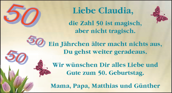 Glückwunschanzeige von Claudia  von EZ