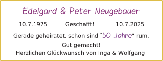 Glückwunschanzeige von Edelgard & Peter Neugebauer von BM