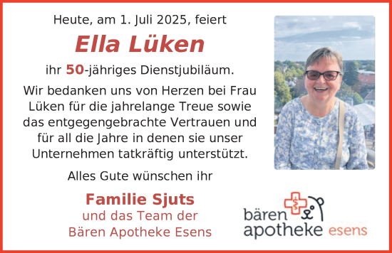 Glückwunschanzeige von Ella Lüken von BM
