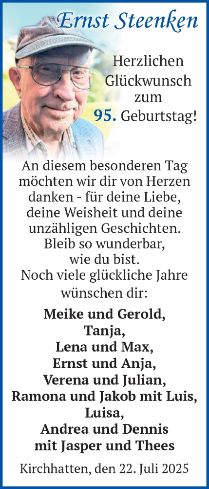 Glückwunschanzeige von Ernst Steenken von Nordwest-Zeitung
