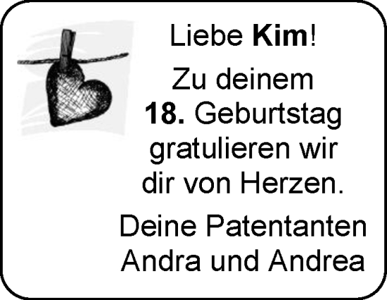 Glückwunschanzeige von Kim  von EZ